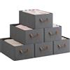 WOLTU Set di 6 Scatole Portaoggetti Pieghevoli, Contenitori in Tessuto con Manici, per Vestiti e Giocattoli, Grigio, 47x28x20cm
