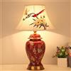 Mengjay Ceramica Lampada da scrivania,Luce da Scrivania in Tessuto,Lampada da scrivania in Ceramica Lampada da Tavolo Vintage,E27 Lampada comodino per camera da letto, studio (Rosso)