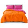 INTRECCI Parure Copripiumino Bicolore Matrimoniale, 100% Cotone, Sacco Copripiumino 255x240 cm + 2 Federe 52x82 cm, Versatile e Confortevole, Arancio/Fuxia