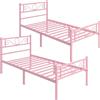 Yaheetech Set di 2 Struttura Letto Singolo in Metallo 90 x 200 cm Rosa