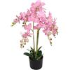 vidaXL Orchidea Artificiale con Vaso 75 cm Rosa Piante Finte Fiori Arredo Casa