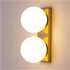 Alpinaluz Applique da parete con doppia sfera in vetro opaco Ø150 mm - Base rettangolare in metallo dorato per camera da letto, corridoio o installazione a soffitto - Attacco E27