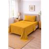 Corredocasa Completo Letto Lenzuola in Cotone, Qualità Made in Italy - PURO COTONE 100% Morbido e Traspirante in ogni Stagione - SET Lenzuolo Sotto con Angoli, Sopra e 1 Federa (Giallo, Singolo)