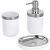 Baroni Home Set da Bagno 3 Pezzi in Plastica Resistente, Set Bagno Moderno, Composto da Dispenser, Bicchiere e portasapone, Bianco e Argento