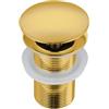 BALNEO Tappo per Lavello Universale Click Cone Pop-Up Oro, Ottone, Antiruggine, 4 Guarnizioni, Guarnizione, Raccordo di Scarico, 66mm X G1 1/4, Senza Troppopieno, Clic A