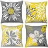 Hnmdmyi Copricuscino Giallo 45x45 Set di 4, Fiori gialli e grigi Copricuscino decorativo Moderno Daisy Farmhouse Boho Lino Copricuscino per Divano Letto Giardino Esterno Home Decor