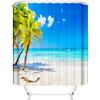 OCEUMACO Design Mare Blu Tenda Doccia Antimuffa Stampa 3D Sabbia Beige Onda Verde Acqua Tende Vasca da Bagno in Tessuto Poliestere Impermeabile Foglie Palme Moderna 240x200 cm Lavabile Lavatrice