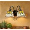 Mondocreazioni Applique da parete a 2 luci in ferro battuto e ceramica siciliana realizzato e decorato artigianalmente a mano art. limoni