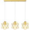 iDEGU Lampadario a Sospensione Vintage, 3 Luci Lampade a Sospensione E27 in Metallo Ø15 Gabbia Esagono Retrò Lampada da soffitto per Cucina, Sala da Pranzo, Camera da Letto (50cm Rod, D'oro)