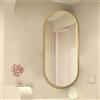 PHQCIV Specchio Angolare Girevole, Specchio da Bagno con Cornice in Metallo, Specchio da Parete Ovale con Supporto Girevole, Specchio per Il Trucco,per Installazione Ad Angolo(Size:35X60CM,Color:Oro)