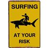 Biopracess Surf S Surfing At Your Risk Vintage Surfboard Targa in metallo Retro Vintage Tin Sign Metal Poster Wall Art Decor 20,3 x 30,5 cm