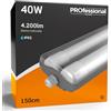 Eurocali 1x Plafoniera LED 150 cm Impermeabile completa di 2 Tubi 40W (2x 20W) Trasparente IP65 4200 lumen - Forma: Tubolare - Luce Bianco Naturale 4000K- Fascio Luminoso 120°