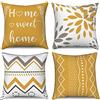 Hnmdmyi Federa per cuscino giallo, 40 x 40 cm, set di 4, Home Sweet Home Fiori Boho geometrici decorativi, moderna fattoria lino, per divano letto giardino esterno Decor