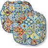 PARAMAISON Cuscini Sedia Maiolica Fissaggio con 4 Alette, Set da 2 pezzi, Imbottito, Non Sfoderabile, Fantasia Azzurra, 40x40x4,5 cm