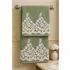 Corredocasa Coppia Asciugamani Bagno per Viso e Ospite, Made in Italy - Soffice Spugna di Cotone con dettagli in Macramè con Manifattura Italiana di Alta Qualità - 60x110cm e 40x60cm (Verde)