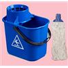 Midor Secchio per mocio con strizzatoio 14lt, +1 mop ideale per pulire i pavimenti con comodo alloggiamento ferma manico, per mop e mocio - Midor (Blu)