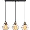 iDEGU 3 Luci Lampadario a Sospensione Vintage Lampada a Sospensione Industriale in Metallo E27 Lampada da Soffitto Design Gabbia Retrò Lampadario per Sala da Pranzo, Soggiorno, Cucina (Bronzo, Barra)