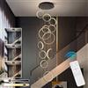 HYQJUNE Moderna Anello Lampada A Sospensione LED Dimmerabile Geometria Scale Lampadario Da Soggiorno Nero Luci Pendenti Sala Da Pranzo Alberghi Ingresso Lampada Regolabile In Altezza Plafoniera(12-Ring)