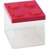 OMADA Design Contenitore Confettata per Confetti o Caramelle, Tipo Mattoncino, in Plastica Trasparente e Coperchio Colorato - 500 ml - 10x10x10,5 cm