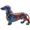 BZHIB Statua di Cane Bassotto Colorata da 21 cm, Realizzata a Mano in Resina, Figurina di Cane per Decorazione di Scrivania e Mensola, Decorazione Unica per Casa e Ufficio, Regalo per Amanti dei Cani
