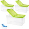 PALUPLUS 3 Contenitori Portabiancheria, misura 57x39x25,7 cm e capacità 41,5 Lt, Box Trasparente con Coperchio Pieghevole, Organizer salvaspazio per Scarpe, Vestiti, Giocattoli -1293C -4,5 (Verde)