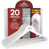 Eurocali 20 Grucce Appendiabiti in Legno Bianco per Vestiti Abiti Giacche Camicie - RealGruccia Barra porta Pantaloni Tacche Antiscivolo e Gancio Girevole 360° - Finitura Lucida e Profilo Smussato - 22x45cm