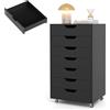KOMFOTTEU Cassettiera Ufficio con 7 Cassetti, Cassettiera Scrivania con 4 Ruote Bloccabili, Schedario Portadocumenti in Legno, per Stampante per Studio, Camera da Letto, 49 x 40 x 87 cm (Nero)