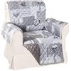 Home Tresor Copripoltrona 1 Posto| Double Face: Fronte Fantasia Cuori Retro Tinta Unita Grigio| Elastico per Fissaggio | Protezione da Animali Domestici
