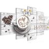 Runa Art - Quadri Caffè Cucina 200 x 100 cm 5 Pezzi XXL Decorazione Murale Design Bianca 020651c