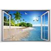 Lichi Adesivo da parete 3D finta finestra con vista panoramica sulla spiaggia, decalcomania murale per decorazione domestica