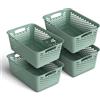 Pro Home 4 cesti portaoggetti da 10 l, con manici, senza BPA, organizer (37 x 26 x 17 cm, verde) - cestini per bagno, cucina, camera da letto, cestino per la casa