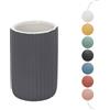 Inbagno Portaspazzolini bagno da appoggio grigio cannettato in ceramica soft touch, bicchiere multiuso o porta penne, SPRING