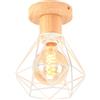 iDEGU Lampada da Soffitto Industriale in Metallo Legno 16CM Plafoniera Vintage Design Gabbia Illuminazione E27 Lampadario da Soffitto per Corridoio Ingresso Camera da Letto Soggiorno (Bianco)