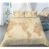 DEZEE Atlante Timbro Set Copripiumino Mappa Del Mondo Vintage Biancheria Da Letto Con Copripiumini Federe O Lenzuola (scegliere 4 PCS),Singolo,Matrimoniale,King (01,Super King-4 PCS-220 * 260cm)