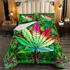 Loussiesd Copriletto 230x220cm con foglie di marijuana, turchese, foglie di cannabis, letto trapuntato con foglie di marijuana e foglie verdi, per bambini e adulti, con 2 federe