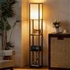 HOMCOM Lampada a Terra 40W con 3 Mensole Integrate e Interruttore a Tirante, Lampada Moderna in MDF e PS, 26x26x160 cm, Nero e Bianco