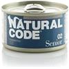 Generico Natural Code Umido Gatto Senior gusto TONNETTO e RISO, Numero 02, alimento completo in SFILACCETTI per gatti anziani di tutte le taglie, altamente digeribile | 12 scatolette da 70 grammi l'una.
