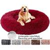 Haoye Panier Rond en Peluche Chien Coussin Chat Apaisant, Panier Donut Coussin pour lit de Chat Lavable, pour Petits Chiens et Chats - Rouge Ø 70cm