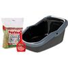PeeWee Toilette per Gatti EcoMinor lettiera Aperta per Gatti dal Sistema autopulente con Pala e 3 kg. Pellet di Legno, Colore:Nero-Antracite