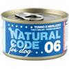 Generico Natural Code Umido Cane Numero 06 gusto Tonno e Merluzzo, alimento completo in sfilaccetti per cani adulti di tutte le taglie e razze in lattina | 12 scatolette da 90 grammi l'una, 12x90gr.