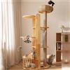 IYTBILQ Tiragraffi per Gatti Adulti XXL Alto 190 cm in Legno Massello con Palo in Sisal Extra Lungo, Cuccetta Intrecciata Grande, 3 Piattaforme e Capsula Spaziale Trasparente - Ideale per Gatti Grandi