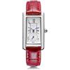 ALANTOP Elegante orologio al quarzo da donna, rettangolare, con cinturino in pelle, corona di cristallo blu, impermeabile, design elegante, Argento rosso, Cinturino