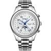 Guanqin Orologio meccanico automatico automatico da uomo in vetro zaffiro fase lunare calendario perpetuo impermeabile orologio da polso in acciaio inox cinturino in pelle, Acciaio bianco e argento