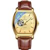DAXIAOYU Orologio da uomo di lusso alla moda con quadrante scheletro Tonneau Orologio meccanico automatico quadrato scava fuori impermeabile luminoso cinturino in pelle orologi da polso, Marrone,