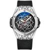DAXIAOYU Orologio da uomo in pelle, design alla moda, creativo, sportivo, impermeabile, lancette luminose, orologi da polso meccanici automatici, Argento, Lusso
