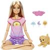 Barbie - Benessere e MeditazioneBambola bionda, luce e musica per la meditazione, mascherina per gli occhi, cagnolino e 3 emoticon da collegare, Giocattolo per Bambini 3+ Anni, HHX64