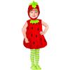 CARTOON Costume Carnevale Fragola Bambino Travestimento Frutta con Tuta Rossa Imbottita e Cappello Verde Vestito Divertente per Feste Recite e Party a Tema