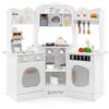 COSTWAY Cucina Giocattolo Angolare con Fornelli e Micronde da Suoni e Luci, Cucina per Bambini in Legno con Macchina Caffè, Lavandelo, Forno e Lavatrice, Set Cucina con Accessori (Bianco)