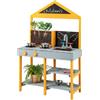 COSTWAY Cucina Giocattolo per Giardino con Vaso da Piantinaggio Trasparente, Rubinetto e Lavandino Rimovibile, Cucina in Legno di Abete per Bambini, Set Cucina con 8 Accessori (Blu e Arancio)