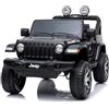 BRICOZONE Jeep Wrangler Rubicon Auto Elettrica Per Bambini 12V Due Posti Fuoristrada Con Telecomando Parentale Ruote EVA Luci LED Motori 35W Batteria 7Ah Licenza Ufficiale (Nero)
